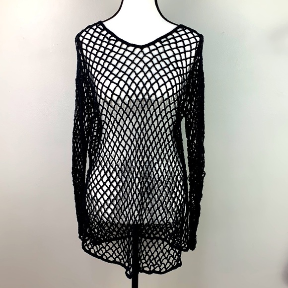VENUS Black Long Sleeve Fishnet Mesh Swim Coverup - Picture 1 of 7